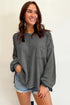 Exposed Seam Patchwork Bubble Sleeve Waffle Knit Top